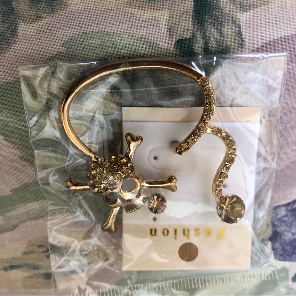 Gold Skull Cuff Wrap Earrings
